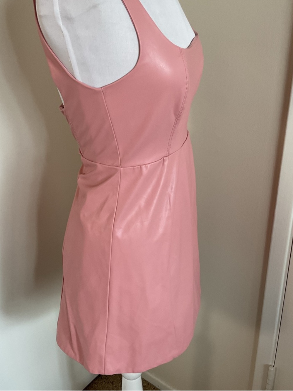 For Love & Lemons Talia Mini Dress Pink Faux Leather Square Neck Small - Picture 5 of 7
